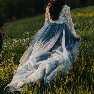 Dusty blue chiffon bridal skirt